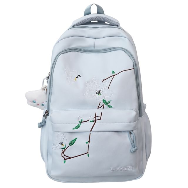 Backpack Nylon Charm Embroidered Laptop Floral Bag Set /