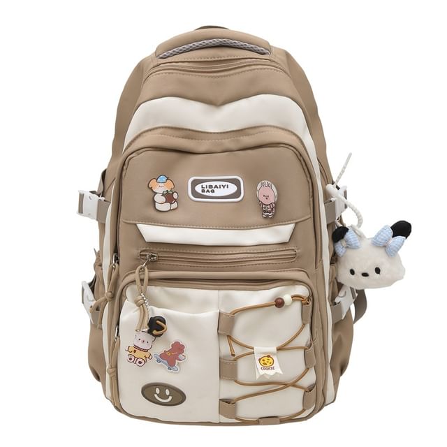Nylon Backpack Two Applique Laptop Bag Set Tone Charm Badge /