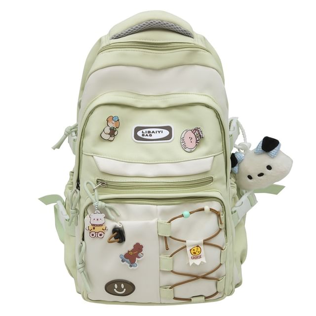 Nylon Backpack Two Applique Laptop Bag Set Tone Charm Badge /