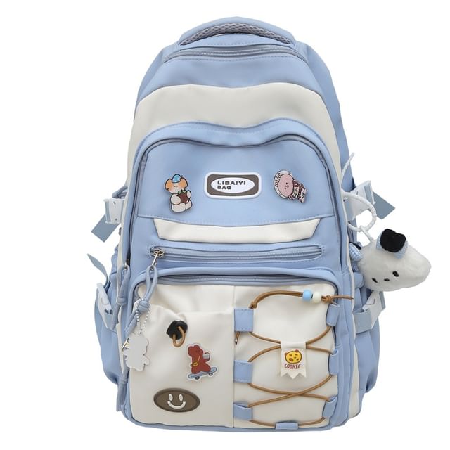 Nylon Backpack Two Applique Laptop Bag Set Tone Charm Badge /