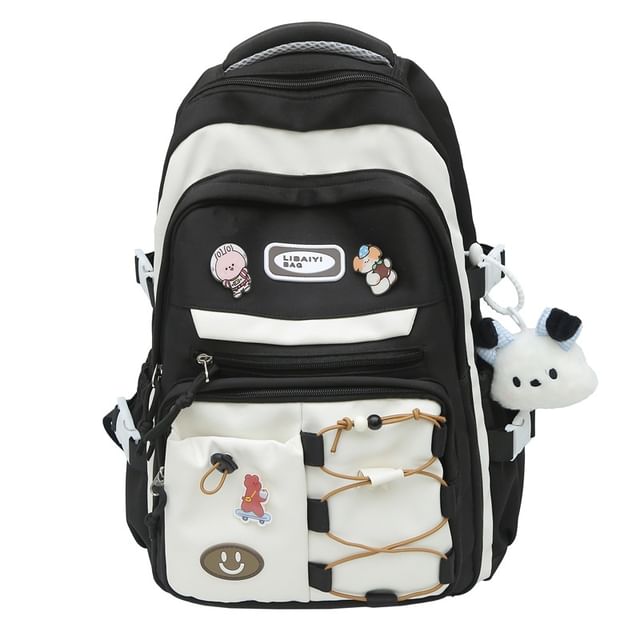 Nylon Backpack Two Applique Laptop Bag Set Tone Charm Badge /