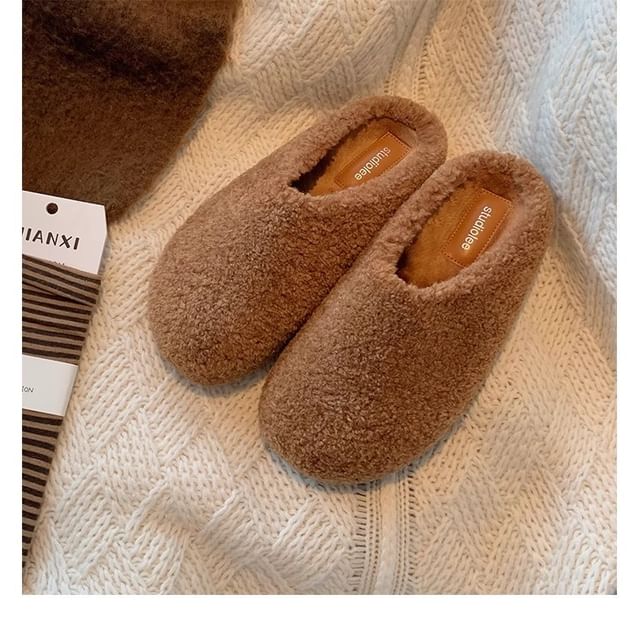 Fleece Platform Plain Mules