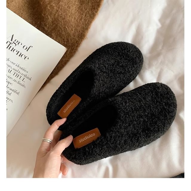 Fleece Platform Plain Mules