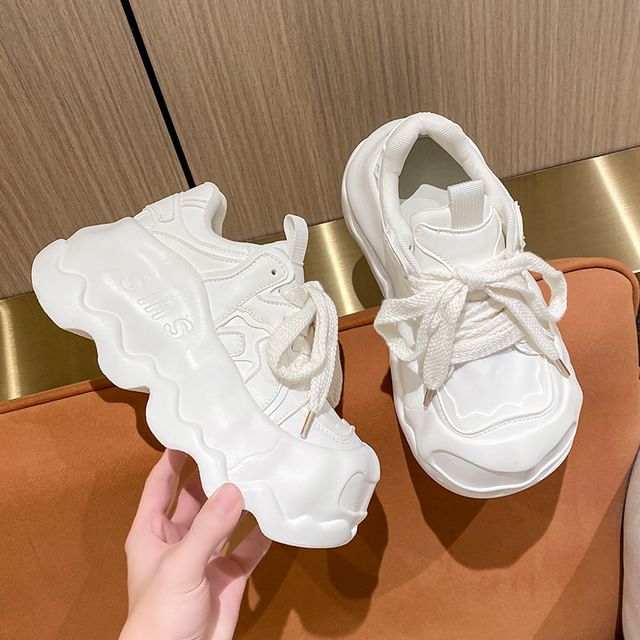 Platform Sneakers Lace-Up Lettering