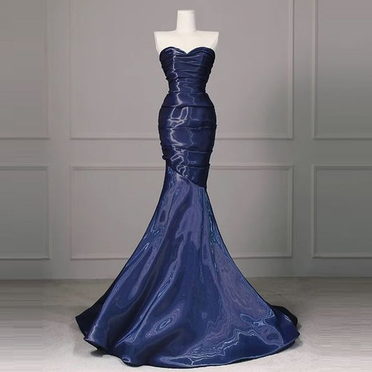 Strapless Gown Shirred Asymmetrical Evening Mermaid