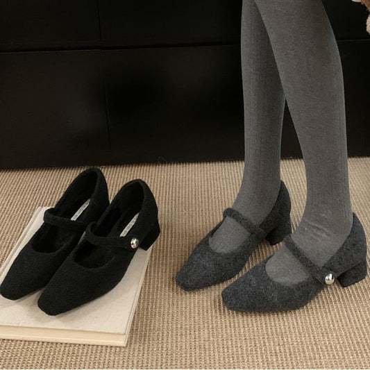 Square Jane Mary Heel Toe Pumps Block