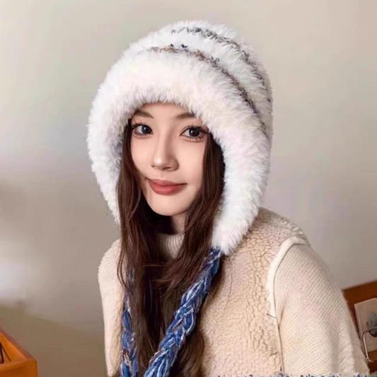 Trapper Knit Striped Hat Fluffy