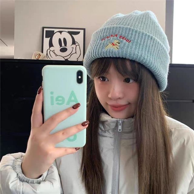 Knit Embroidered Dog Beanie