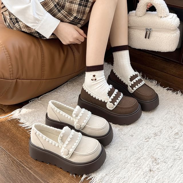 Loafers Trim Embroidered Platform
