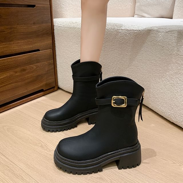Heel Boots Short Buckled Chunky