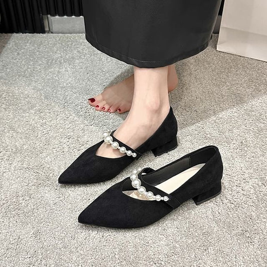 Low Shoes Jane Mary Peral Strap Pointy Faux Heel