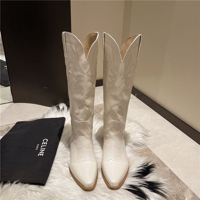 Chunky Boots Cowboy Heel Faux Leather