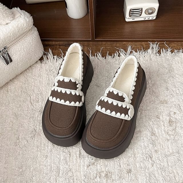 Loafers Trim Embroidered Platform