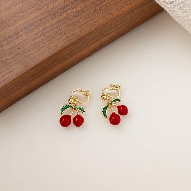 / Clip-On Cherry Drop Earring