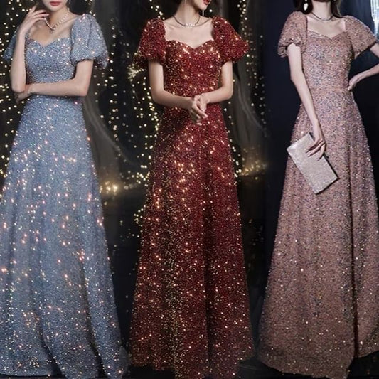 Evening Sequin A-Line Gown Neckline Short-Sleeve Sweetheart