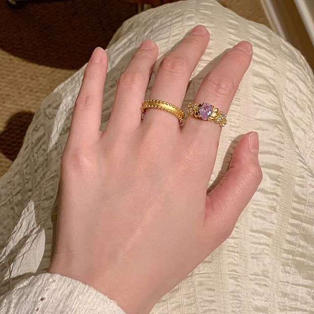 Open Ring / Alloy Set Rhinestone Brushed