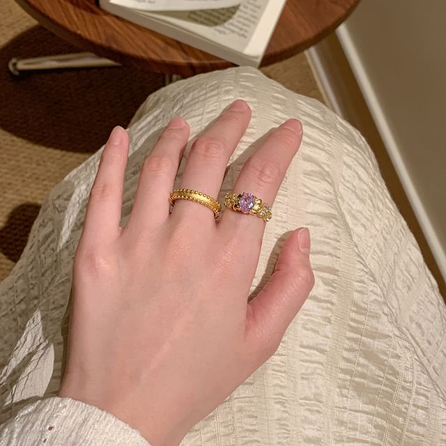 Open Ring / Alloy Set Rhinestone Brushed