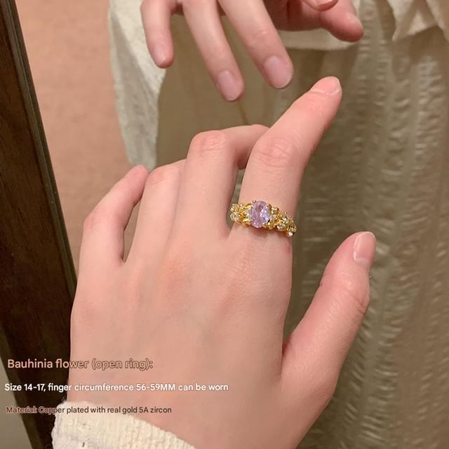 Open Ring / Alloy Set Rhinestone Brushed