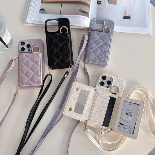 Holder Phone Case Lanyard Card Faux with Leather