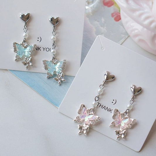 Butterfly Clip Earring Rhinestone Drop / On