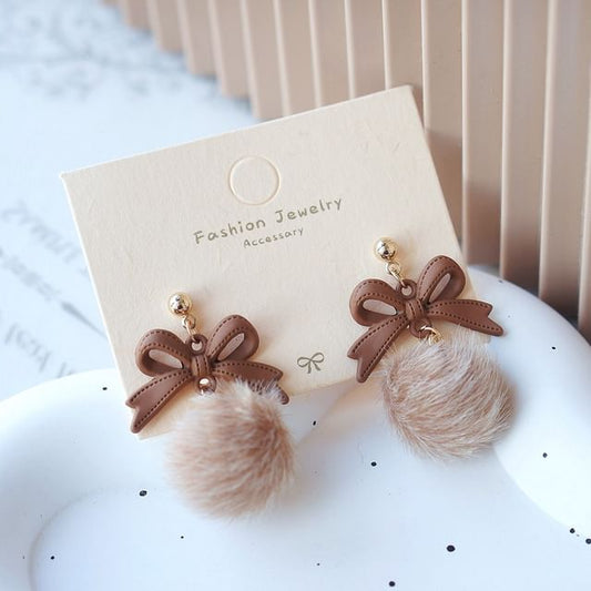 Clip Bow Drop / Pom Earring On