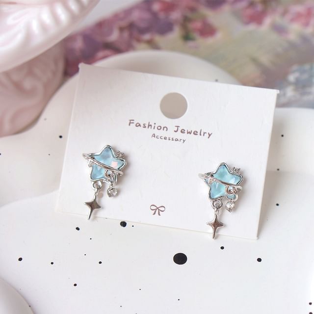 / Drop On Clip Star Rhinestone Earring
