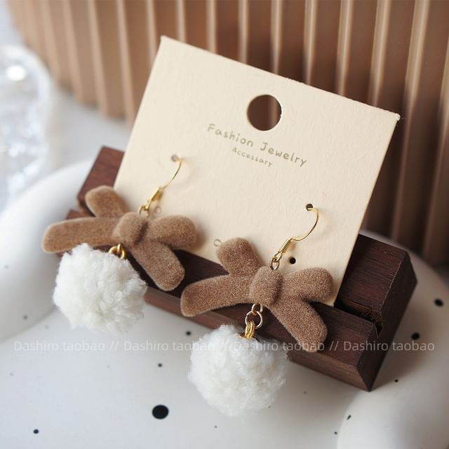 Earring Clip On / Drop Heart Pom