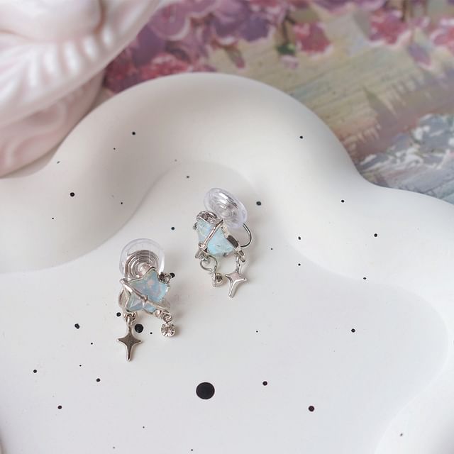 / Drop On Clip Star Rhinestone Earring