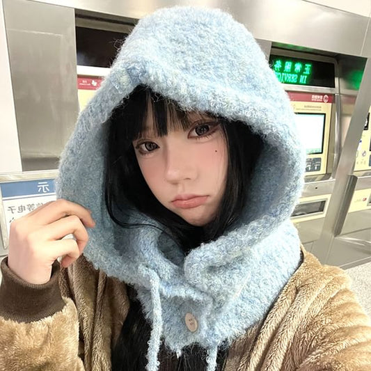 Balaclava Plain Buttoned Knit