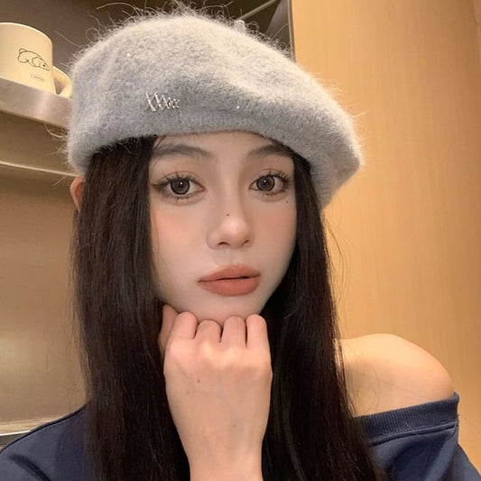 Knit Accent Rhinestone Beret