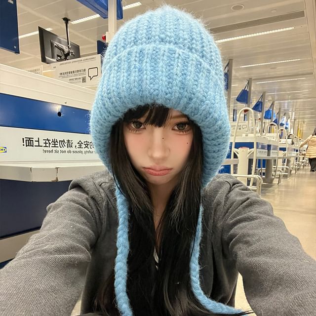 Hat Plain Knit Bonnet