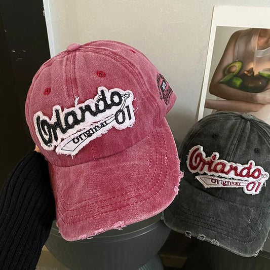 Cap Baseball Lettering Embroidered Distressed