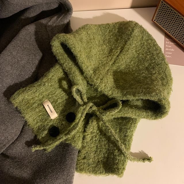 Balaclava Plain Buttoned Knit