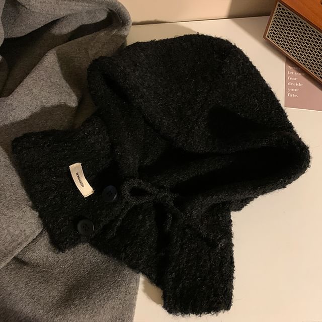 Balaclava Plain Buttoned Knit