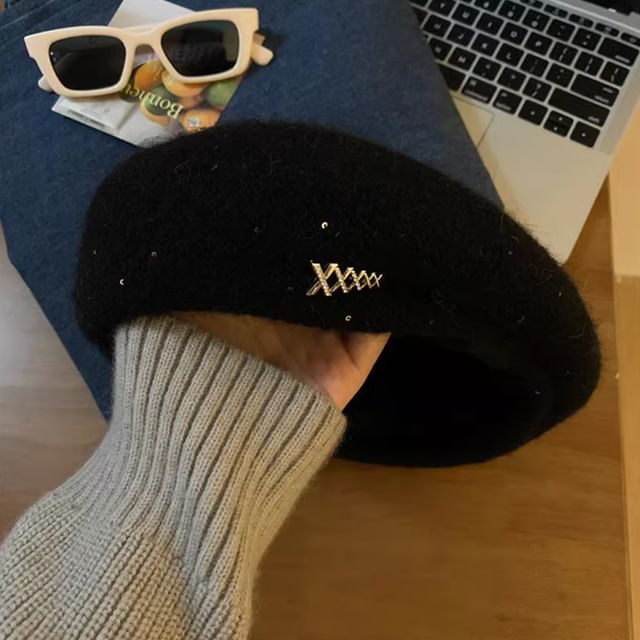 Knit Accent Rhinestone Beret