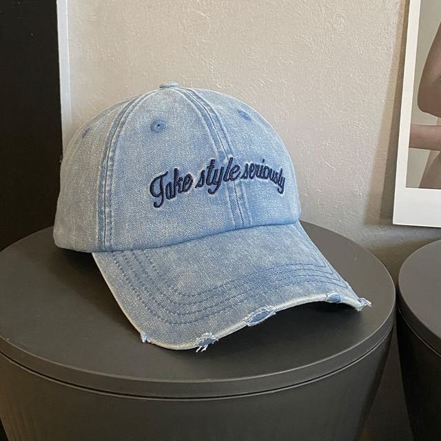 Cap Lettering Baseball Distressed Embroidered