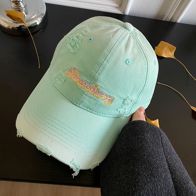 Lettering Distressed Cap Embroidered Baseball
