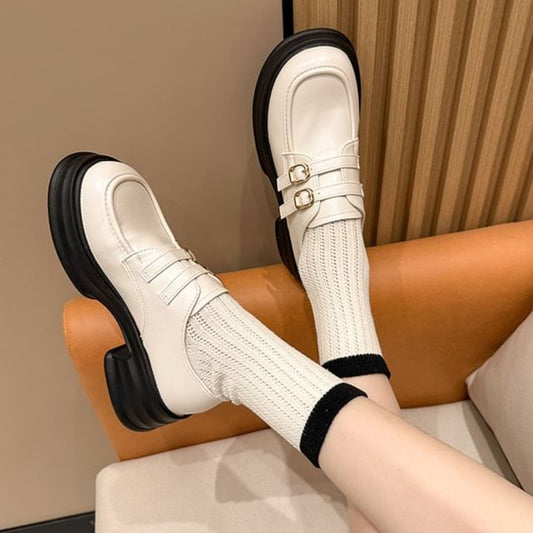 Faux Buckled Loafers Platform Leather