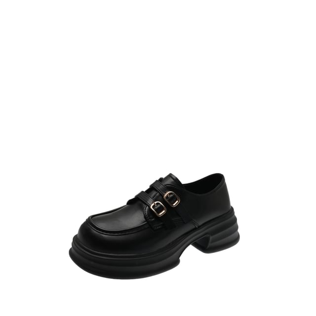Faux Buckled Loafers Platform Leather