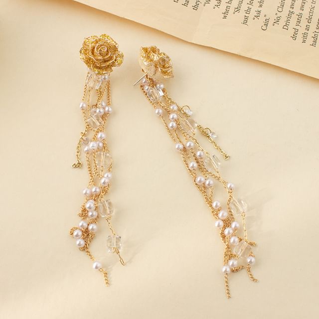Faux Flower Earring Pearl Stud