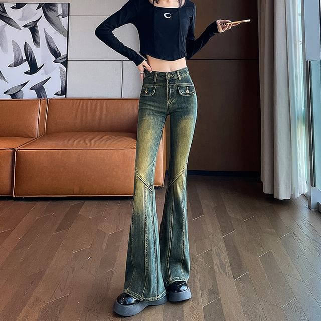 (Various High Designs) Washed Rise Jeans Flared