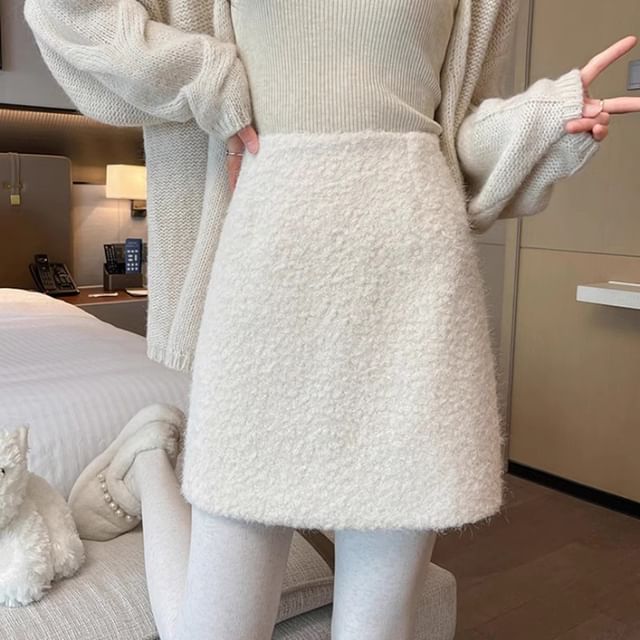 Skirt Pencil High Rise Plain Fluffy Mini