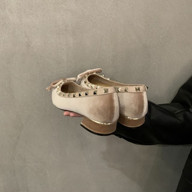 Pumps Velvet Bow Pointed Studded Toe