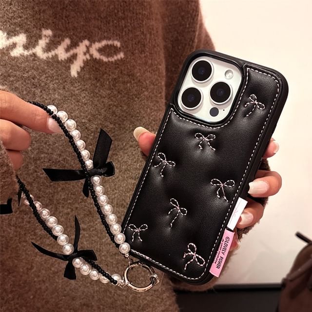 / Case Bow Strap Embroidered Phone Set