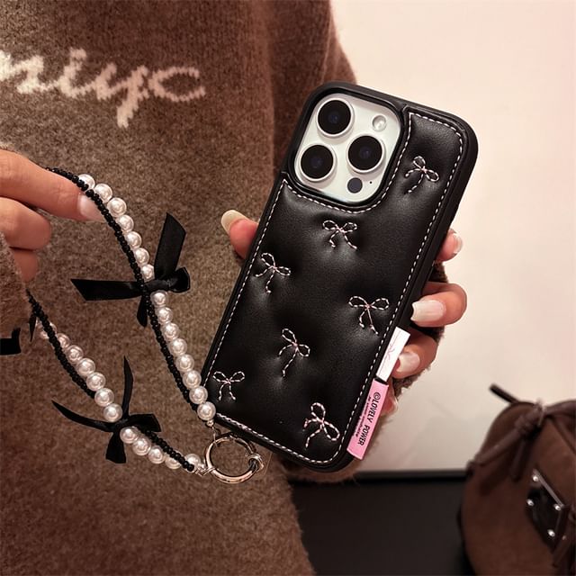 / Case Bow Strap Embroidered Phone Set