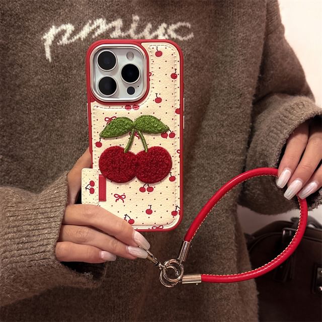 Cherry Phone Embroidered Case / Strap Set