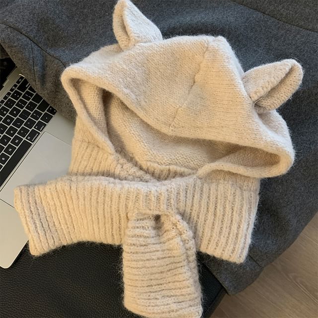 Ear Scarf Plain Rabbit Hooded