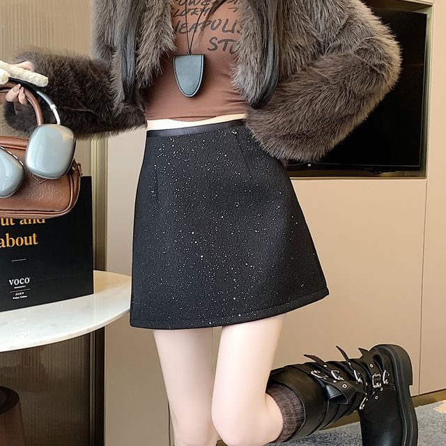 Sequin Skirt Rise A-Line Mini High