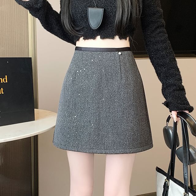 Sequin Skirt Rise A-Line Mini High