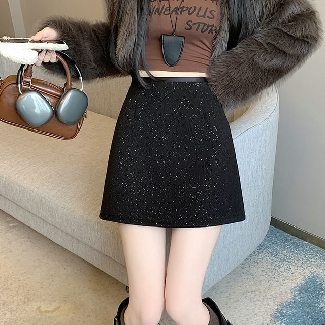 Sequin Skirt Rise A-Line Mini High